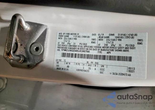 1FMCU9GD4KUC06766: 78695685