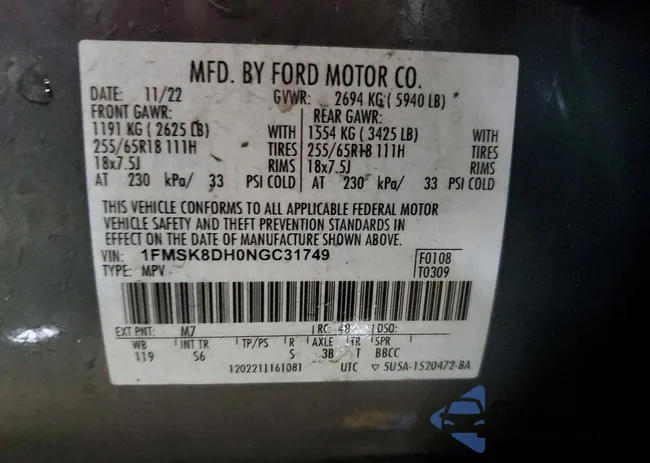 1FMSK8DH0NGC31749: 76728005