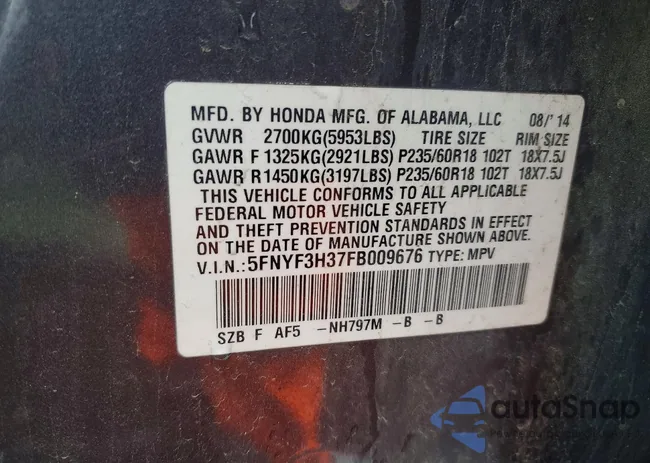 5FNYF3H37FB009676: 77825215