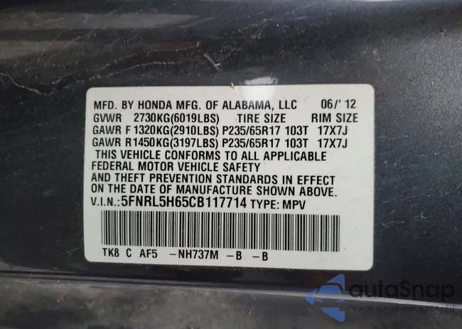 5FNRL5H65CB117714: 78071045