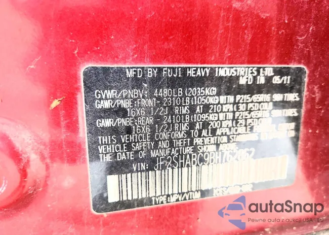 JF2SHABC9BH762862: 77130995