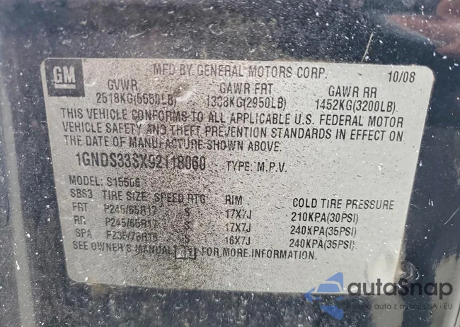 1GNDS33SX92118060: 78999945