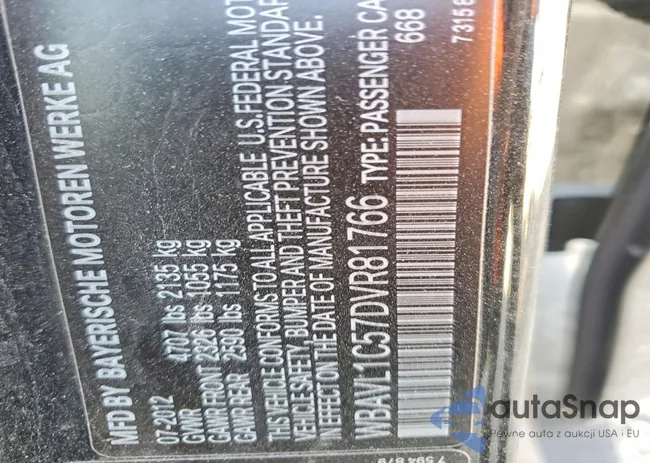 WBAVL1C57DVR81766: 77132255