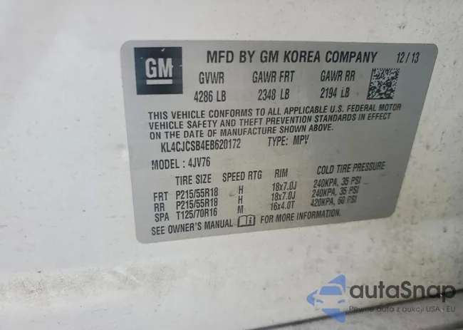 KL4CJCSB4EB620172: 76958005