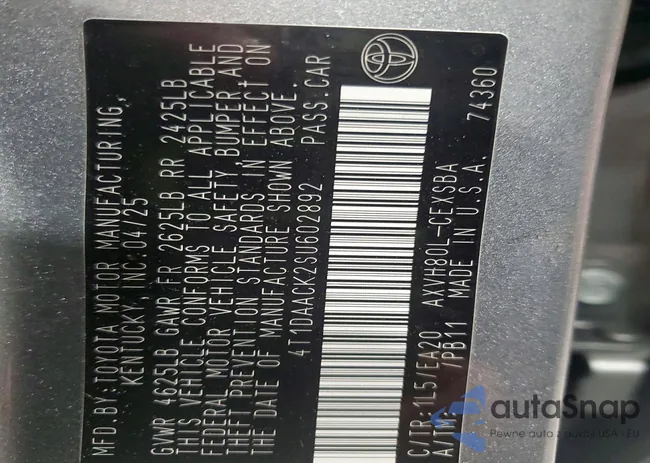 4T1DAACK2SU602892: 77420725