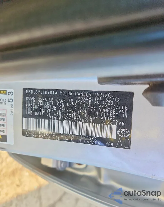 2T1BR32EX6C578601: 76289805