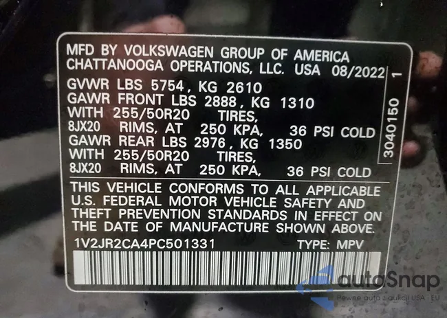 1V2JR2CA4PC501331: 75645905