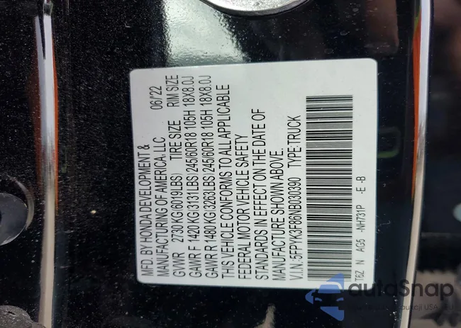 5FPYK3F86NB030390: 75775565