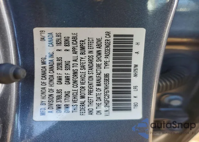 2HGFC2F67KH558386: 76687725