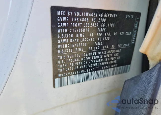 WVGAV3AX9DW578227: 75742405