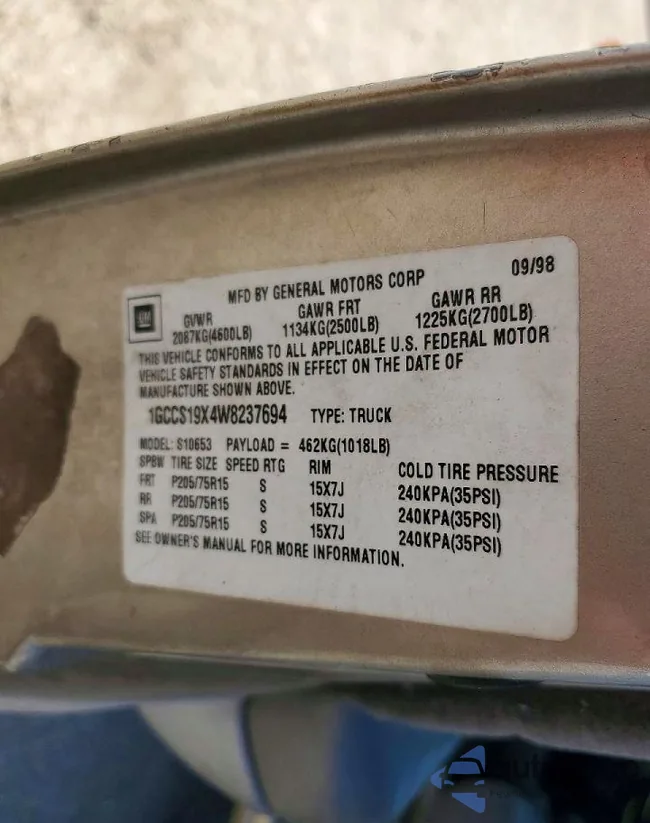 1GCCS19X4W8237694: 76147125