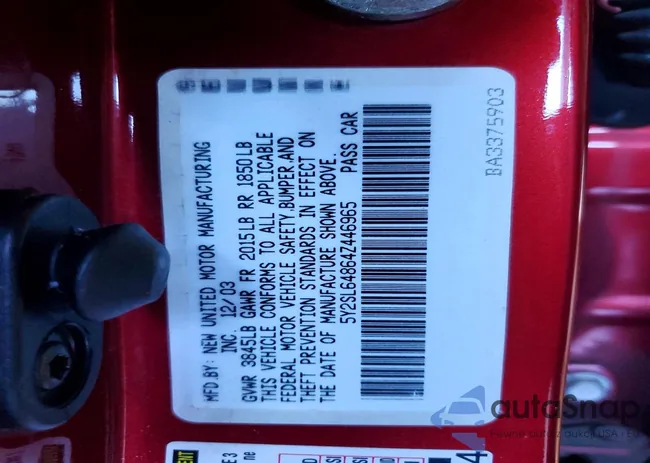 5Y2SL64864Z446965: 76384565