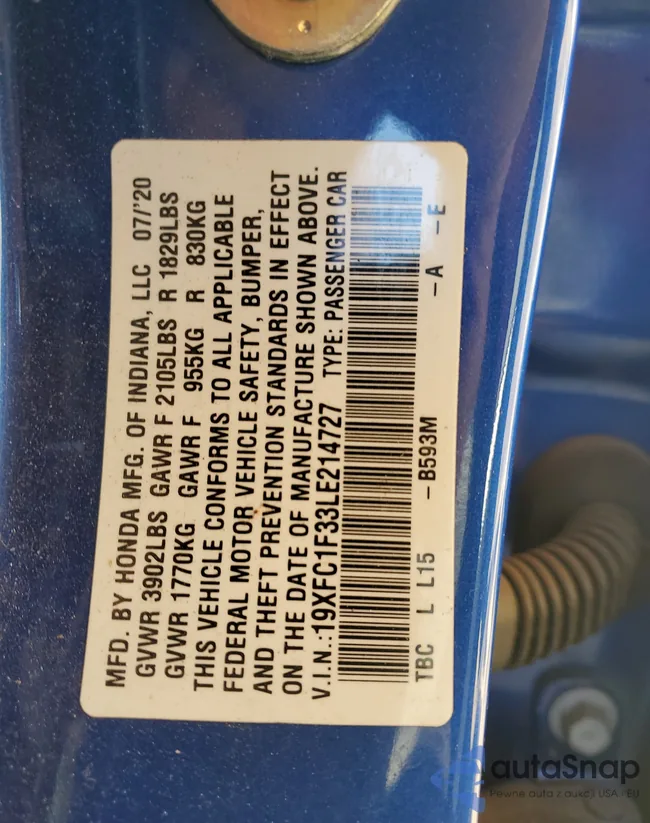 19XFC1F33LE214727: 64405854