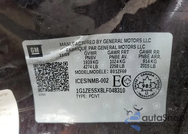 1G1ZE5SX8LF048310: 50954285