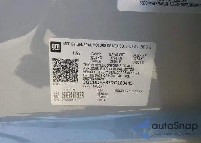 3GCUDFE87RG183445: 48784025