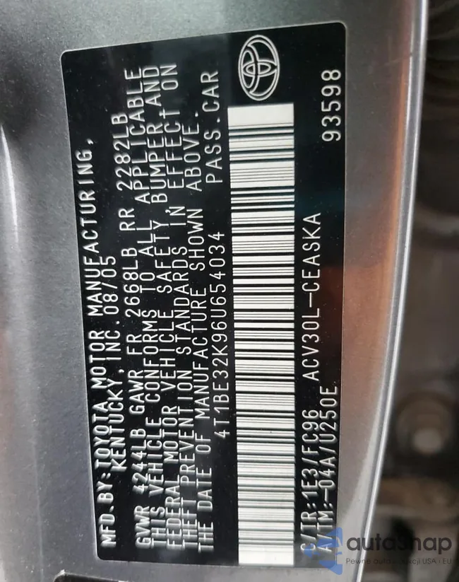 4T1BE32K96U654034: 51190555