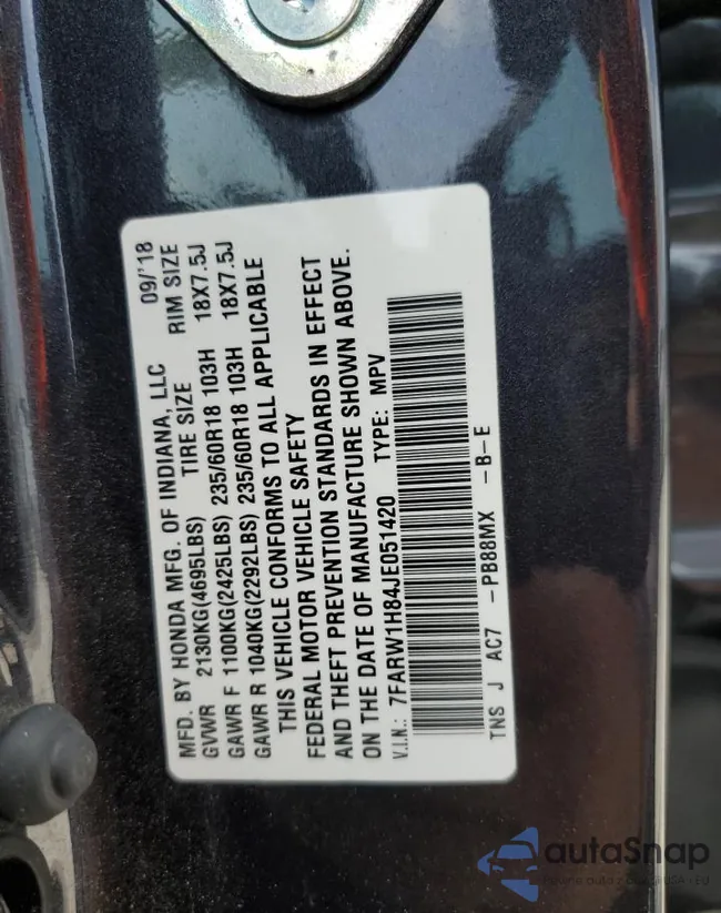 7FARW1H84JE051420: 50701465