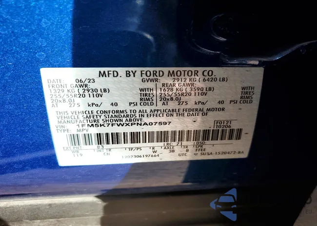 1FM5K7FWXPNA07597: 78190345