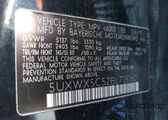 5UXWX5C52BL715162: 41591576