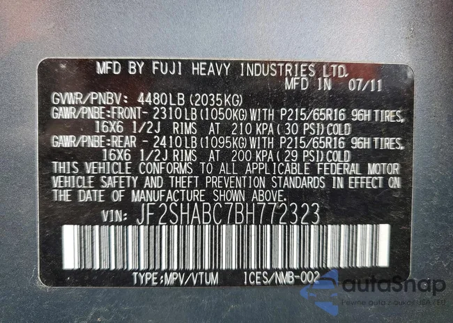 JF2SHABC7BH772323: 41938996