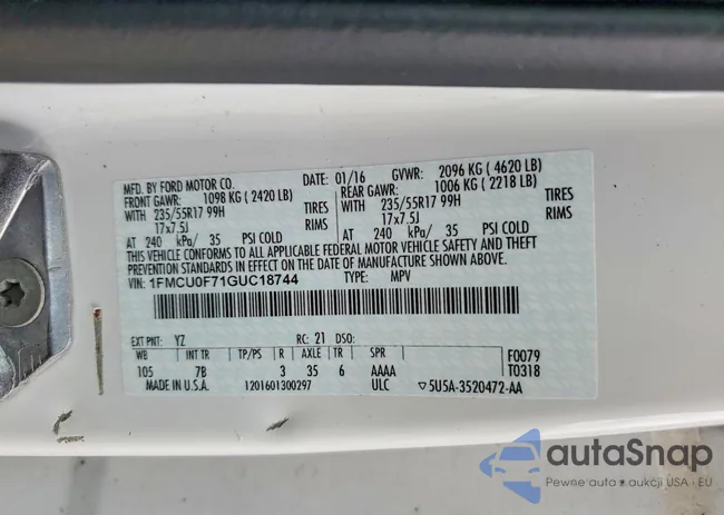 1FMCU0F71GUC18744: 79201745