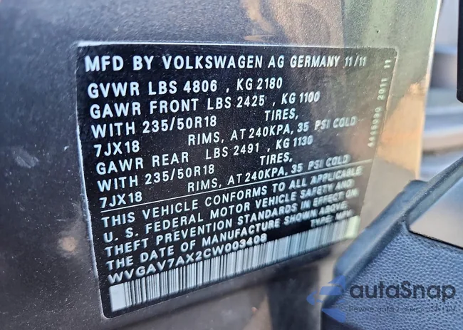 WVGAV7AX2CW003408: 42004296