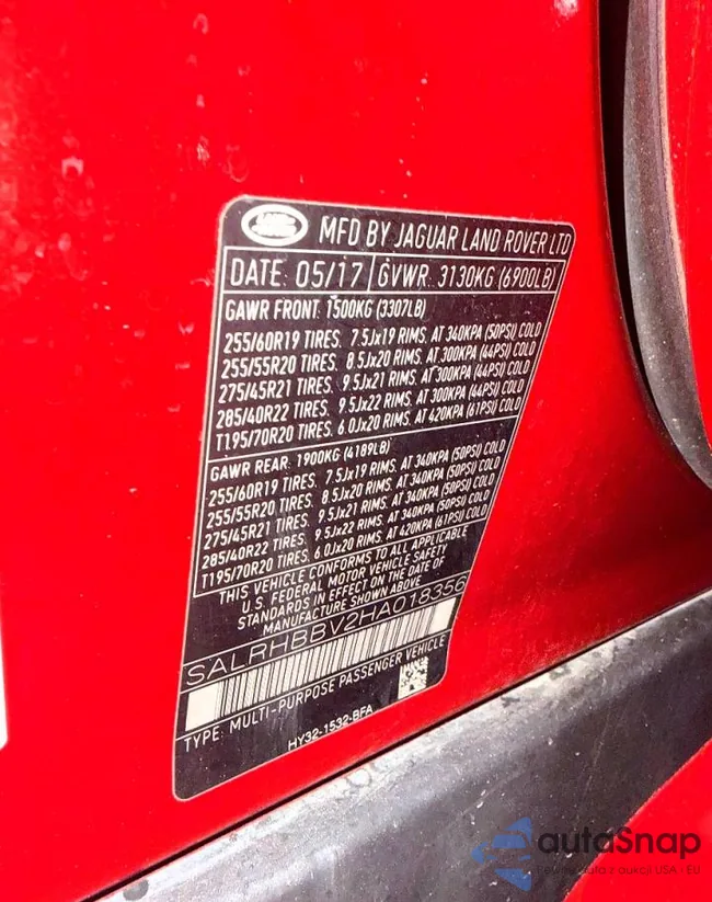 SALRHBBV2HA018356: 45571316