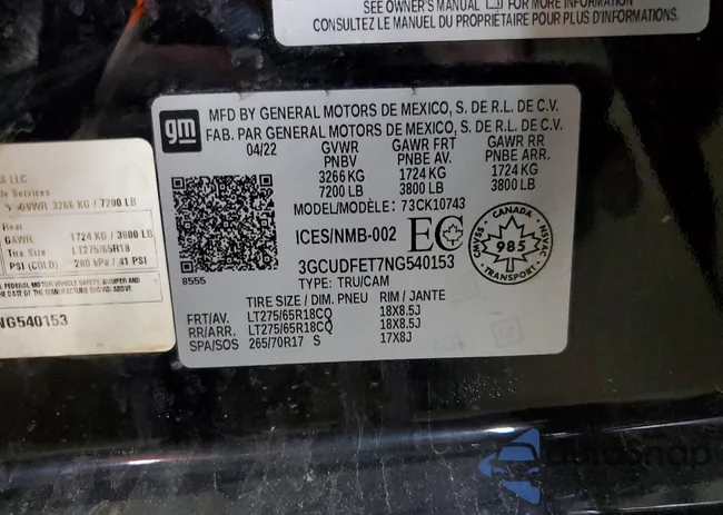 3GCUDFET7NG540153: 41710256