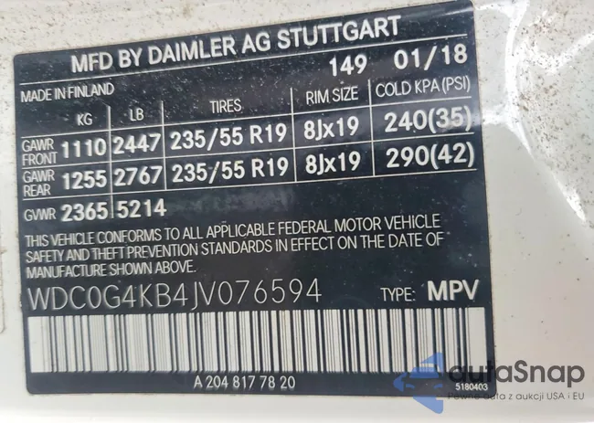 WDC0G4KB4JV076594: 79573145