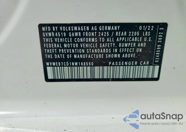 WVWEB7CD1NW168550: 45768986