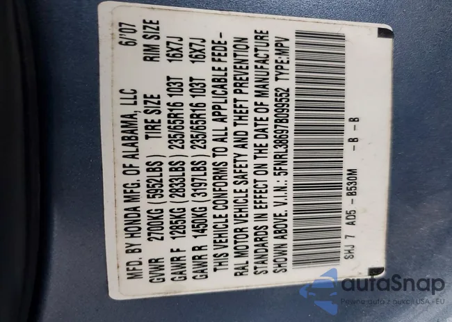 5FNRL38697B099552: 77934405