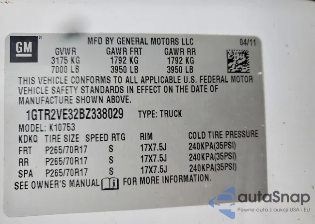 1GTR2VE32BZ338029: 46861406