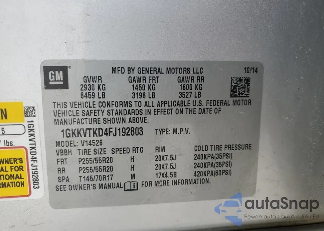 1GKKVTKD4FJ192803: 52177455