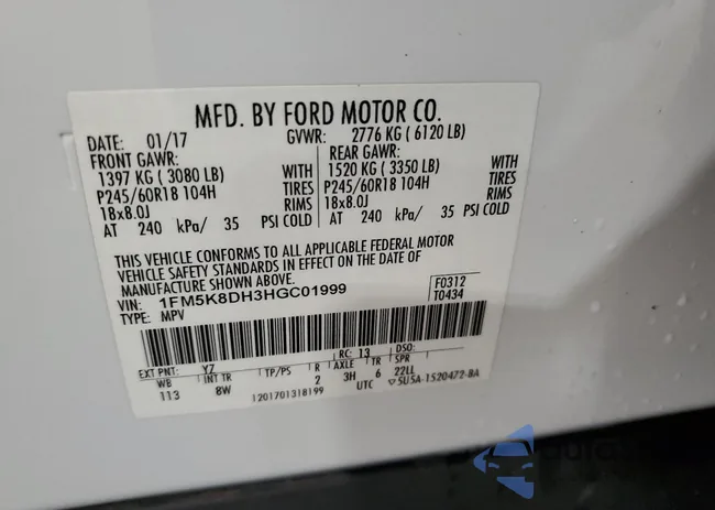 1FM5K8DH3HGC01999: 53801995