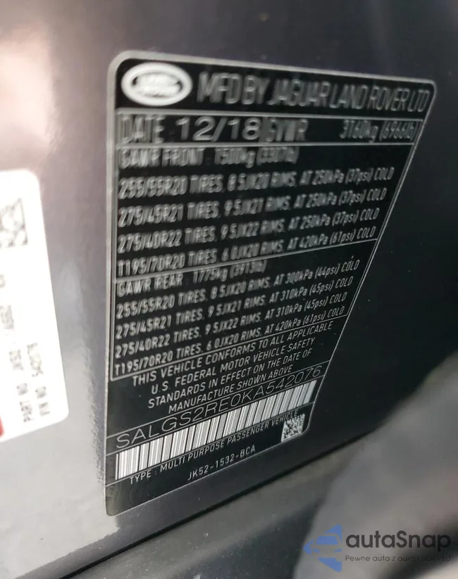 SALGS2RE0KA542076: 53672575