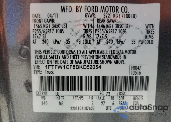 1FTFW1CF8BKD52054: 53310075