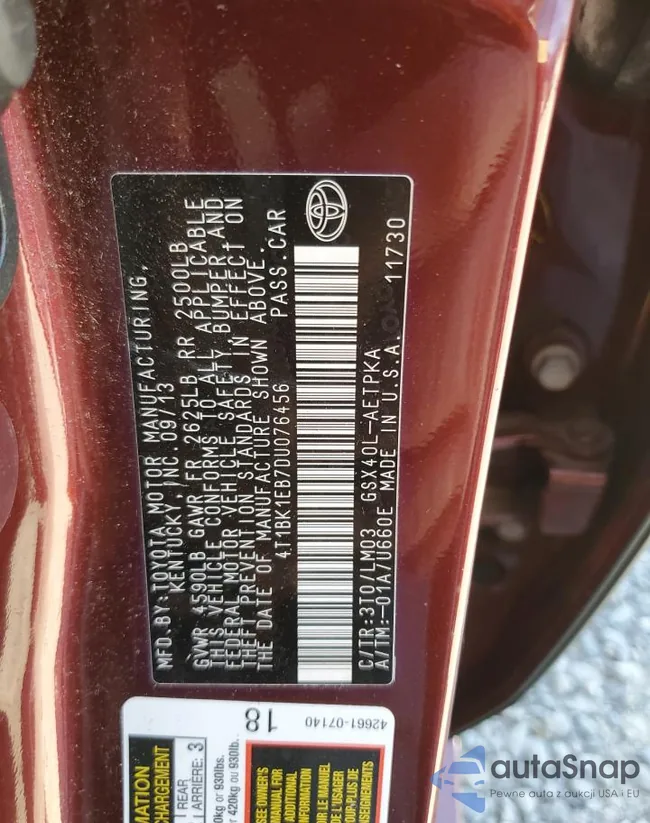 4T1BK1EB7DU076456: 53847865