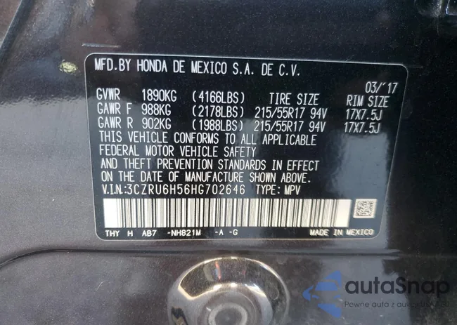 3CZRU6H56HG702646: 54945945