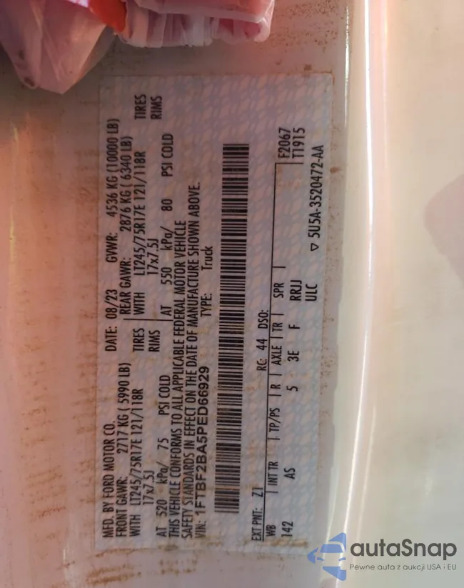 1FTBF2BA5PED66929: 52190155