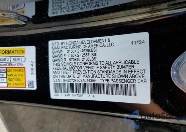 1HGCY2F50SA014399: 55040375