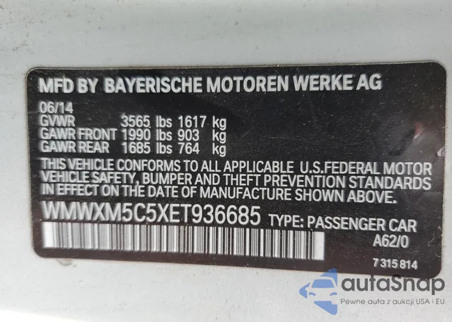 WMWXM5C5XET936685: 54418045