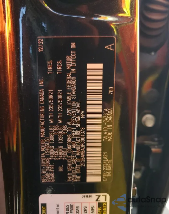 2T2BAMBA3PC004378: 52014605