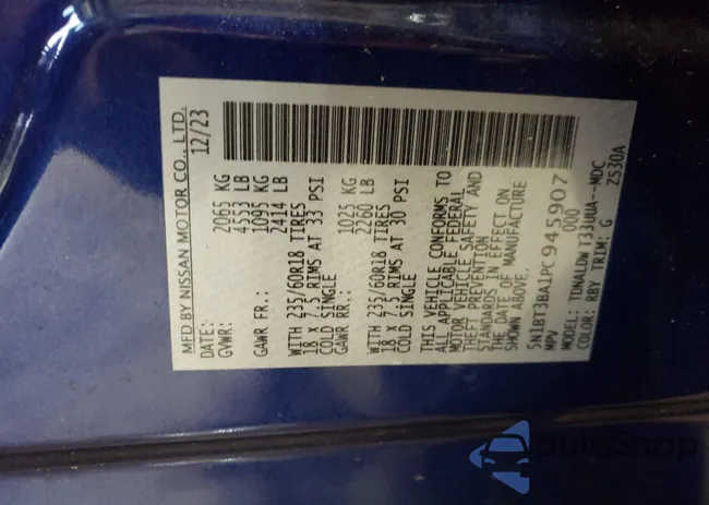 5N1BT3BA1PC945907: 54050705