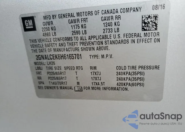 2GNALCEK6H6165701: 52010255