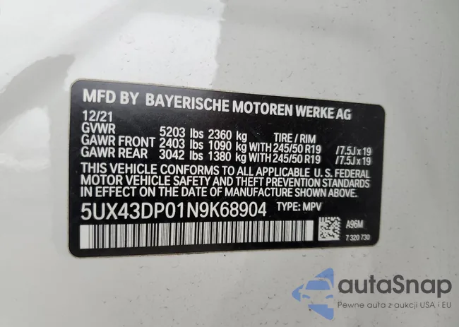 5UX43DP01N9K68904: 53314555