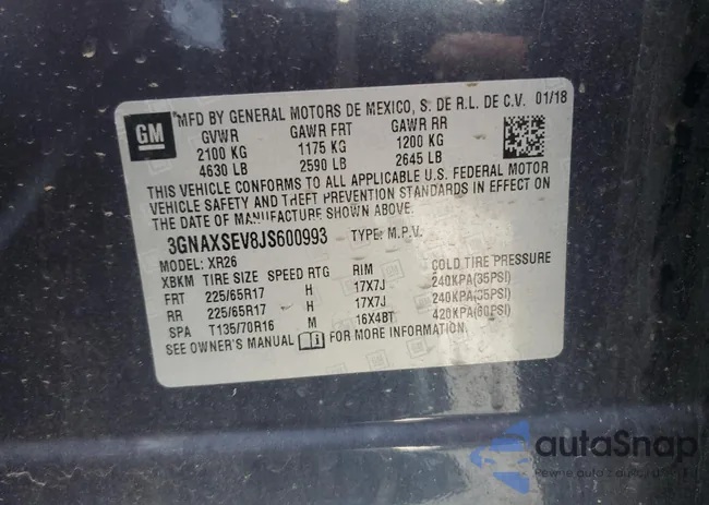 3GNAXSEV8JS600993: 52011545