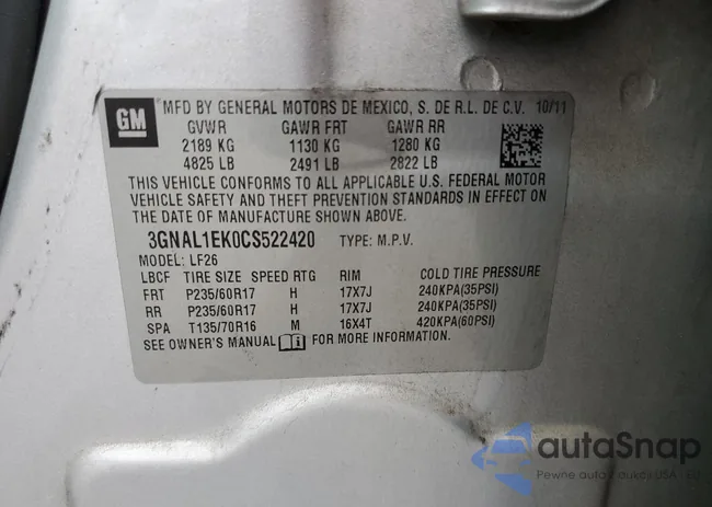 3GNAL1EK0CS522420: 53688115