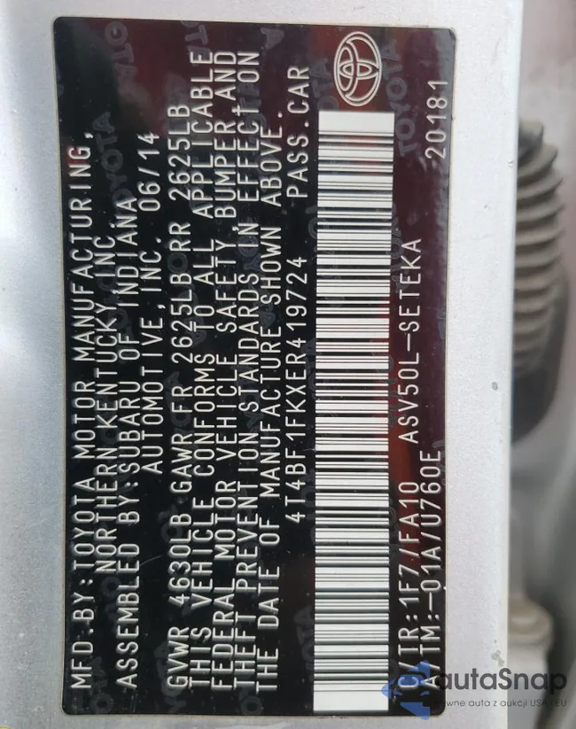 4T4BF1FKXER419724: 89405015