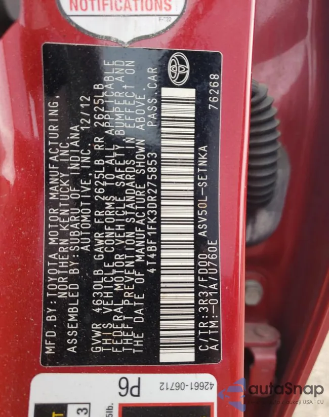 4T4BF1FK3DR275853: 58815785