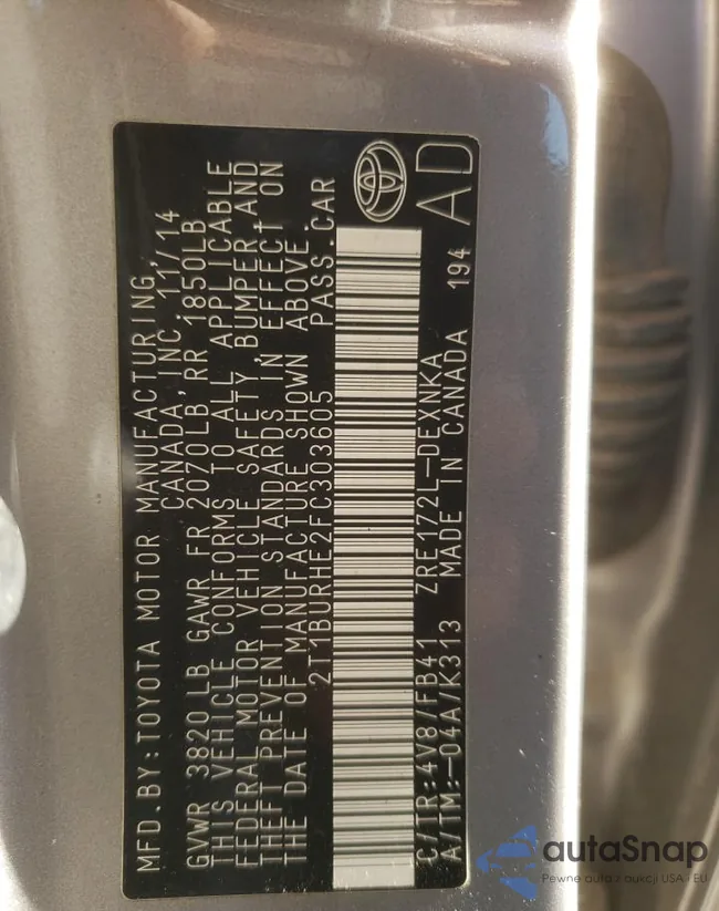 2T1BURHE2FC303605: 57861805